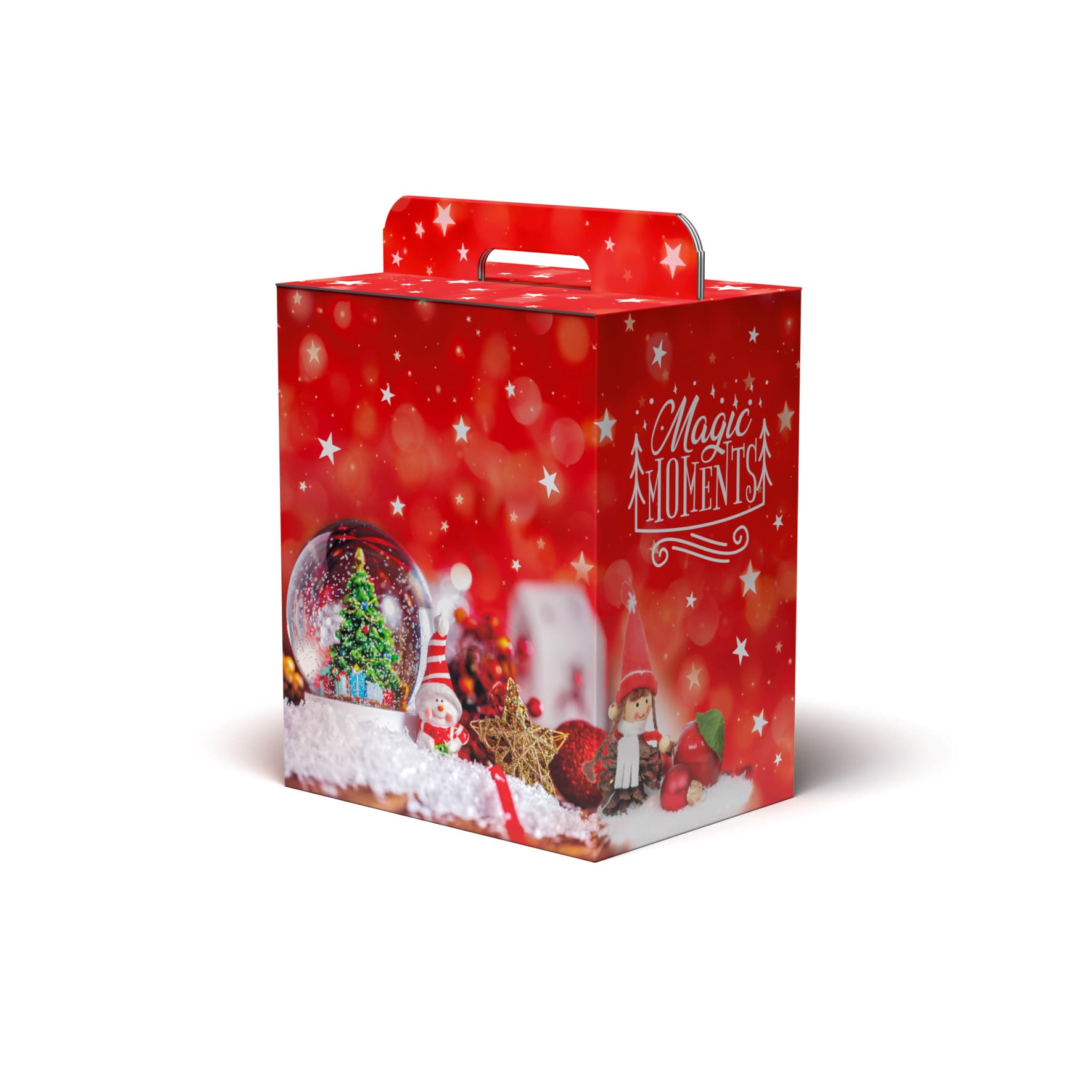 Scatola regalo rossa Magic Moments con stelle e maniglia